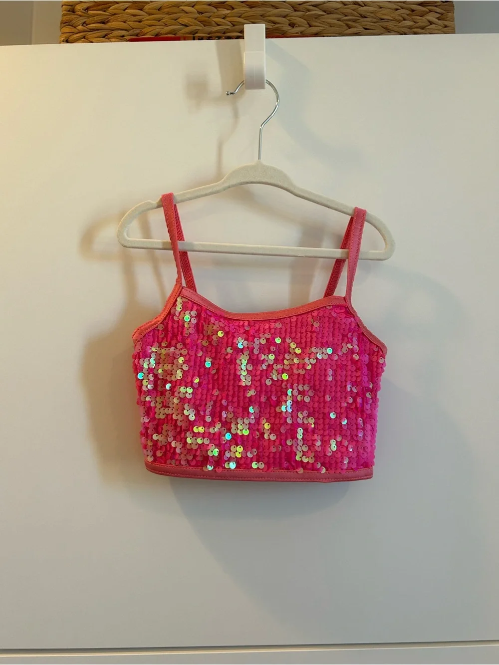 Weissman Hot Pink Sequin Crop Tank Top - Picture 6 of 8